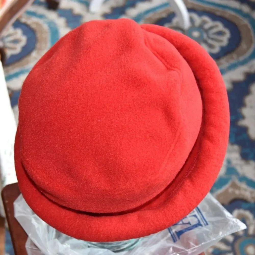 Vintage Lands End Polartec Red Fleece Hat Gloves Set Made USA S/M NOS